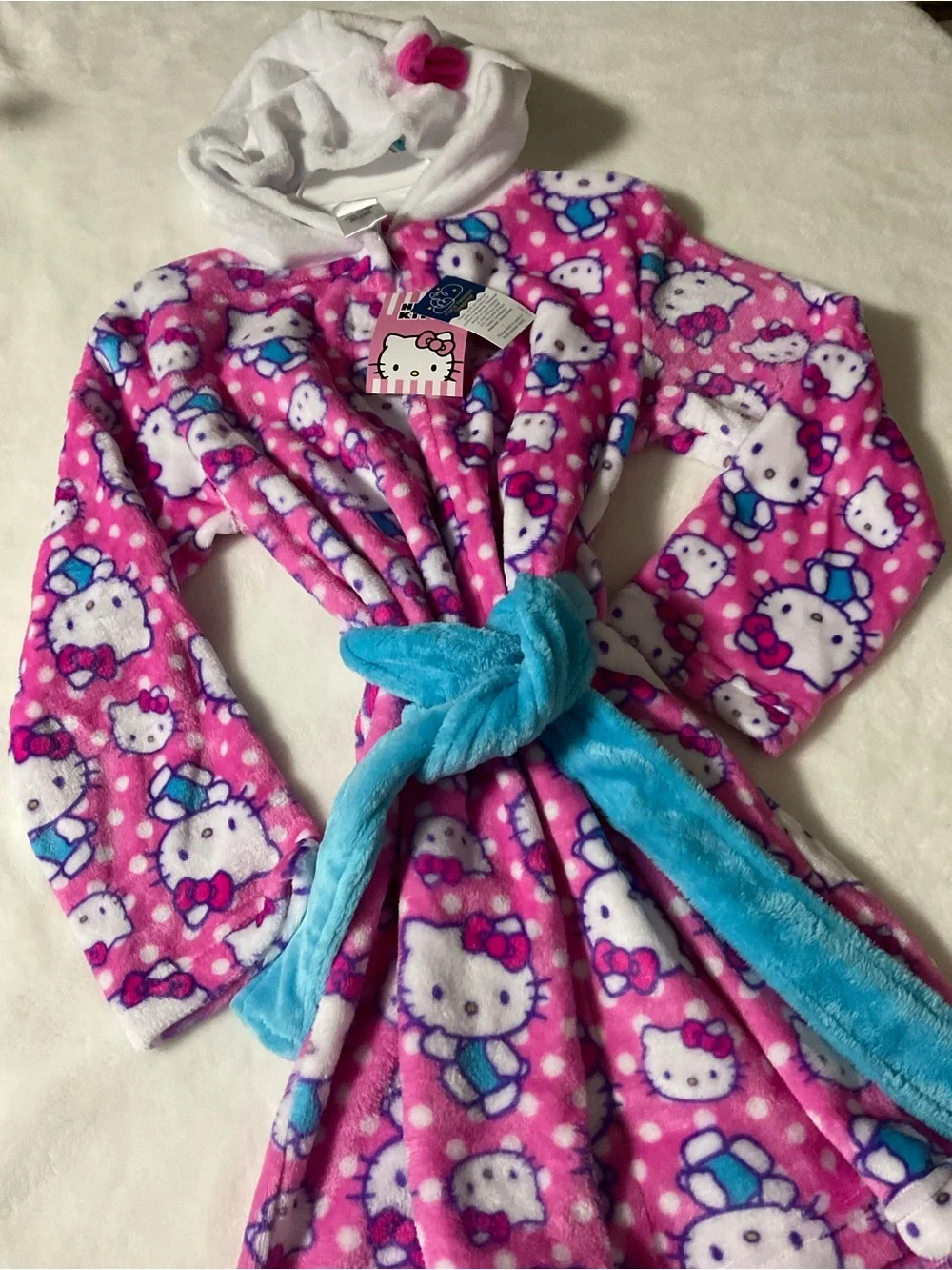 Hello Kitty Girls Hooded Bathrobe Fleece Size 8